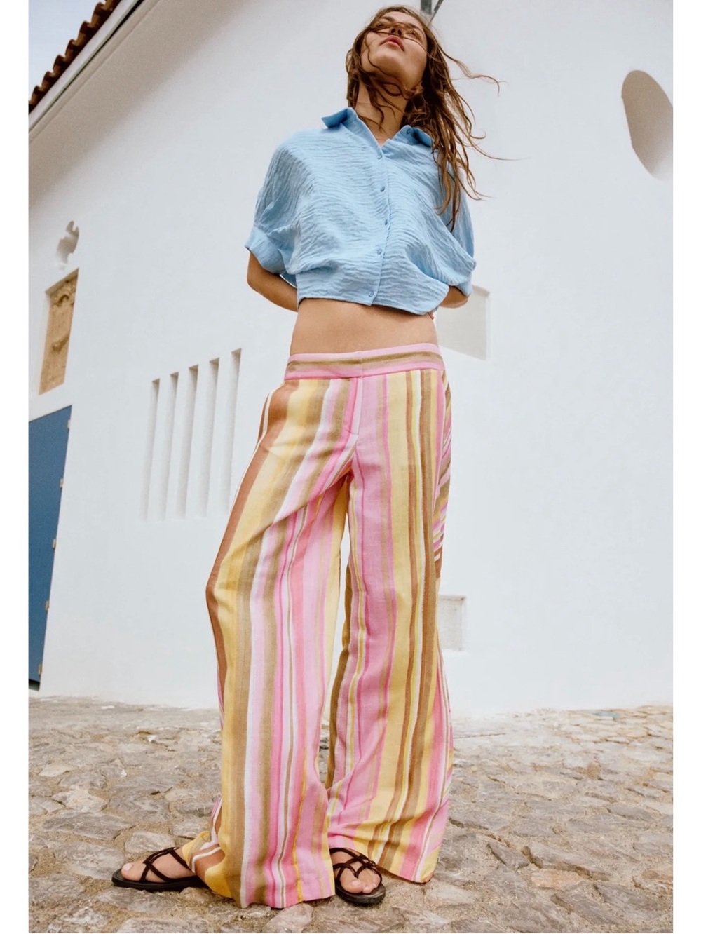 Zara STRIPED WIDE LEG PANTS